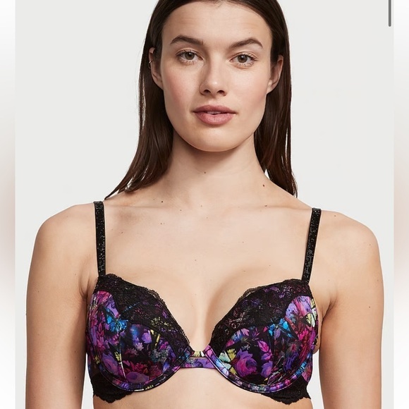 New Victoria’s Secret Very Sexy Push Up Lace Shine Strap Moody Floral Size 36C